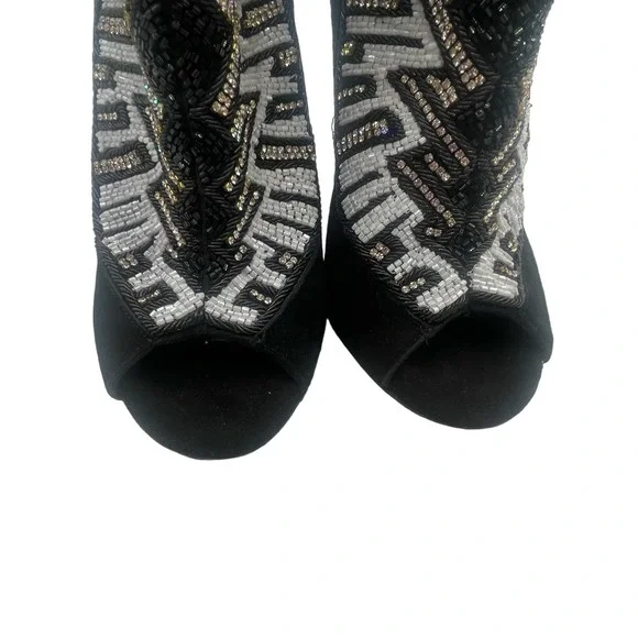 Balmain x H&M Peep-Toe Crystal Beaded Heel Boots Sz Eu 39 / US 8 - Picture 14 of 16